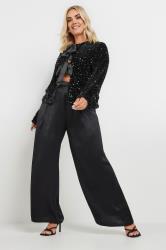 YOURS Plus Size Black Velvet Bow Tie Front Sequin Jacket | Yours Clothing 4