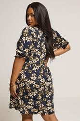 YOURS Curve Navy Blue Floral Notch Neck Mini Dress | Yours Clothing 3