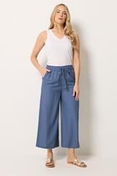 LTS Tall Women's Blue Linen Cropped Wide Leg Trousers | Long Tall Sally 3