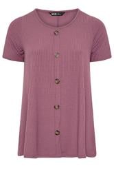 YOURS Curve Pink Button Front Ribbed Swing Top