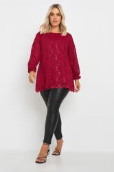 YOURS Plus Size Red Lace Scallop Hem Top | Yours Clothing 2