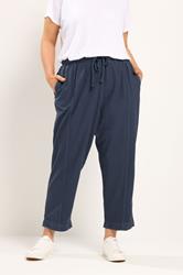 YOURS Plus Size Navy Blue Cool Cotton Barrel Trousers | yours Clothing 3