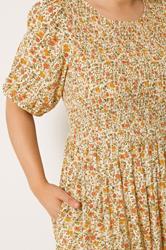 YOURS Plus Size Yellow Ditsy Floral Shirred Dress | Yours Clothing 4