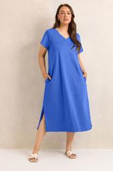 EVANS Plus Size Cobalt Blue Premium Cotton Dress | Evans 3