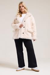 YOURS Plus Size Ivory White Shaggy Faux Fur Trim Coat | Yours Clothing 2