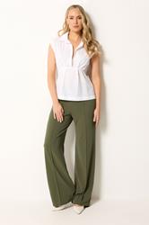 LTS Tall Women's Khaki Green Textured Pleated Wide Leg Trousers | Long Tall Sally 3
