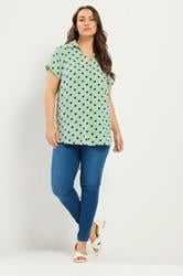 YOURS Plus Size Green Polka Dot Pleat Front Shirt | Yours Clothing 1