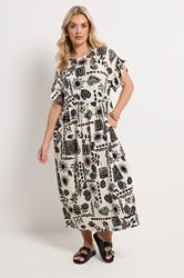 YOURS Plus Size Ivory White Abstract Midi Dress | Yours Clothing 1