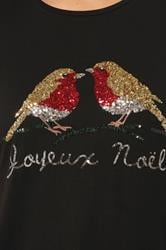 EVANS Plus Size Black Sequin Robin Christmas T-Shirt | Evans 4