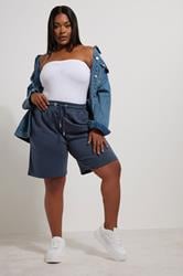 YOURS Plus Size Navy Blue Elasticated Jogger Shorts | Yours Clothing 2