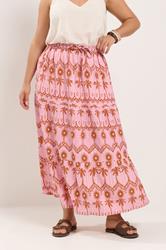 YOURS Plus Size Pink Palm Tree Printed Skirt | Yours Clothing 1
