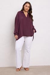 EVANS Plus Size Burgundy Red Dipped Hem Oversized Shirt | Evans 1