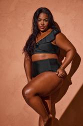 YOURS Plus Size Black Metal Trim Frill Bikini Top | Yours Clothing 7