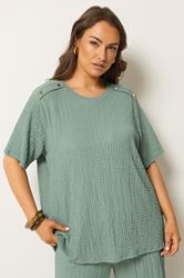 YOURS Plus Size Sage Green Button Detail Bubble Texture Top | Yours Clothing 3