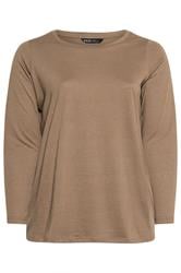 YOURS Curve Natural Brown Long Sleeve T-Shirt