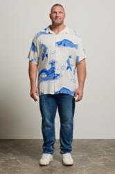 JACK & JONES Big & Tall White & Blue Koi Print Resort Shirt | BadRhino 1