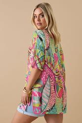 YOURS Plus Size Yellow Floral Print Oversized Mesh Top | Yours Clothing 3