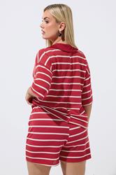 LIMITED COLLECTION Plus Size Red Crochet Stripe Shorts | Yours Clothing 4