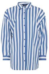 YOURS Curve Blue Stripe Linen Long Sleeve Shirt