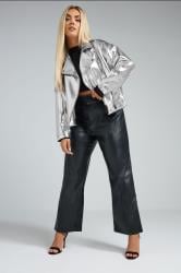 LIMITED COLLECTION Plus Size Silver Metallic Biker Jacket | Yours Clothing 5
