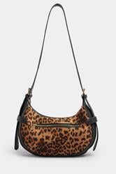 Brown Faux Suede Leopard Buckle Shoulder Bag