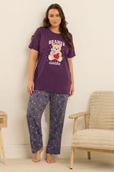 YOURS Plus Size Burgundy Red 'Bearly Awake' Pyjama Set | Yours Clothing 3