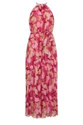 STAR Pink Blurred Abstract Metallic Pleated Dress
