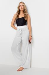 LTS Tall Women's White Textured Tie Waist Wide Leg Trousers | Long Tall Sally 2