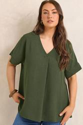 EVANS Curve Olive Green Front Pleat Blouse | Evans 3
