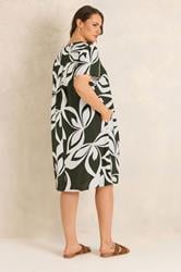 EVANS Plus Size Green Leaf Print Midi Shift Dress | Evans 4
