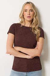 LTS Tall Women's Chocolate Brown Textured Slash Neck Top | Long Tall Sally 3