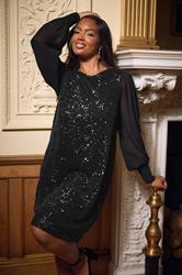 YOURS Plus Size Black Sequin Swing Dress | Yours Clothing 3