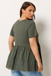 YOURS Plus Size Green Tiered Peplum Top | Yours Clothing 2