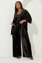 YOURS Plus Size Black Crushed Velour Wide Leg Trousers | Yours Clothing 2