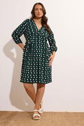 EVANS Plus Size Green Geometric Print Midi Dress | Evans 2