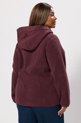YOURS Plus Size Burgundy Red Hooded Pocket Fleece Jacket | Yours Clothing 4