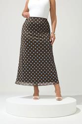 YOURS LONDON Plus Size Brown & Blue Polka Dot Maxi Skirt | Yours Clothing 3