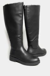 Yours Plus Size Black Fur Lined Knee High Boots In Wide E Fit | Yours Clothing 6