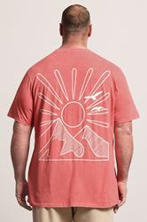 BadRhino Red Extra Long Acid Wash Sunset Print Tee | BadRhino 2