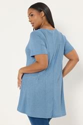 YOURS Plus Size Blue Soft Touch Ribbed Swing T-Shirt | Yours Clothing 2