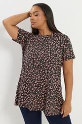 YOURS Plus Size Black Floral Ribbed Swing Top | Yours Clothing 3