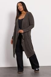 YOURS Plus Size Chocolate Brown Ribbed Midaxi Waterfall Cardigan | Yours Clothing 3