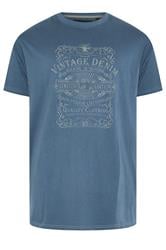 KAM Big & Tall Indigo Blue Vintage Denim Graphic Print T-Shirt