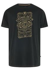 KAM Big & Tall Black Vintage Denim Graphic Print T-Shirt