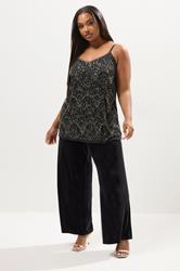YOURS Plus Size Black Velvet Palazzo Trousers | Yours Clothing 5