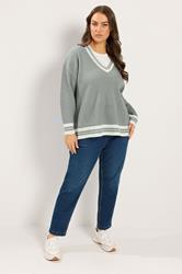 YOURS Plus Size Grey & White Knitted Tennis Jumper | Yours Clothing 2
