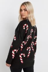 YOURS Plus Size Black Candy Cane Knitted Jumper | Yours Clothing 5