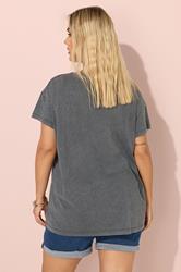 YOURS Plus Size Grey Acid Wash Daisy Heart Print T-Shirt | Yours Clothing 3