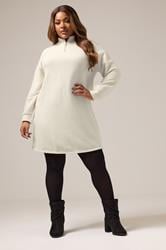 YOURS Plus Size Cream Zip Neck Ribbed Jumper Dress | Yours Clothing 1