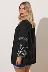 YOURS Plus Size Black Embroidered Tie Front Top | Yours Clothing 4